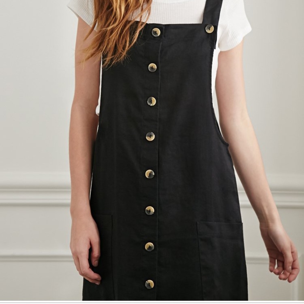 ISO Forever 21 black linen overall dress (long)